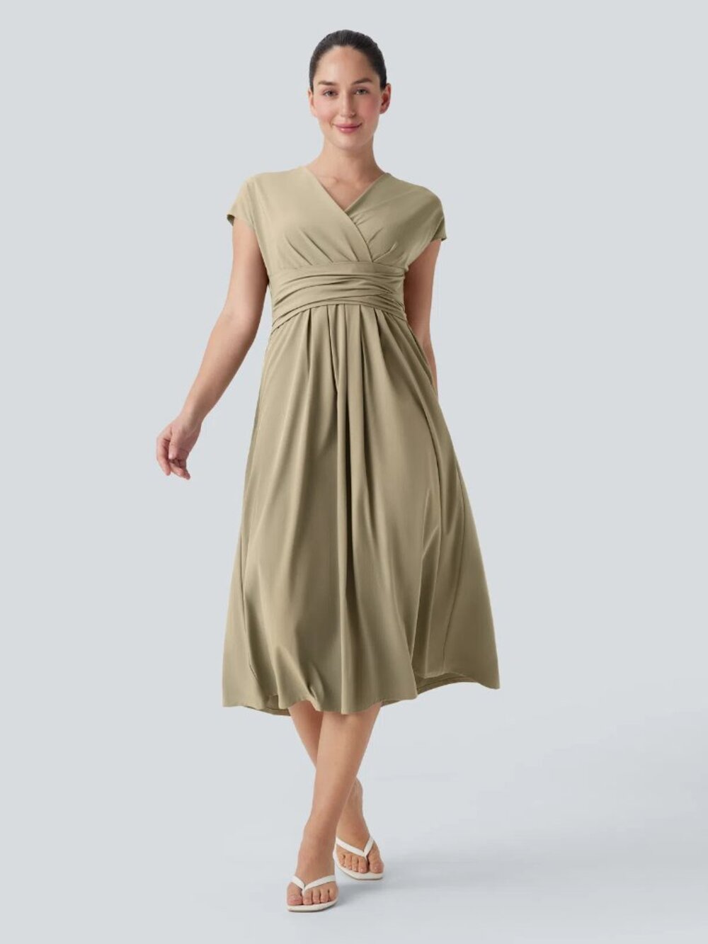 Halara XS Fields of Rye Breezeful V Neck Pocket Tie Back Midi Dress 50% off